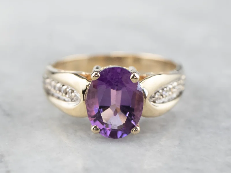 Designer gemstone rings for women -Amethyst Diamond 14K Gold Ring