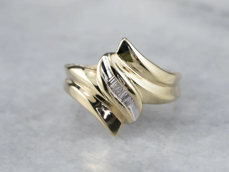 Fashionable rings for women -Diamond Two Tone Gold Bypass Ring