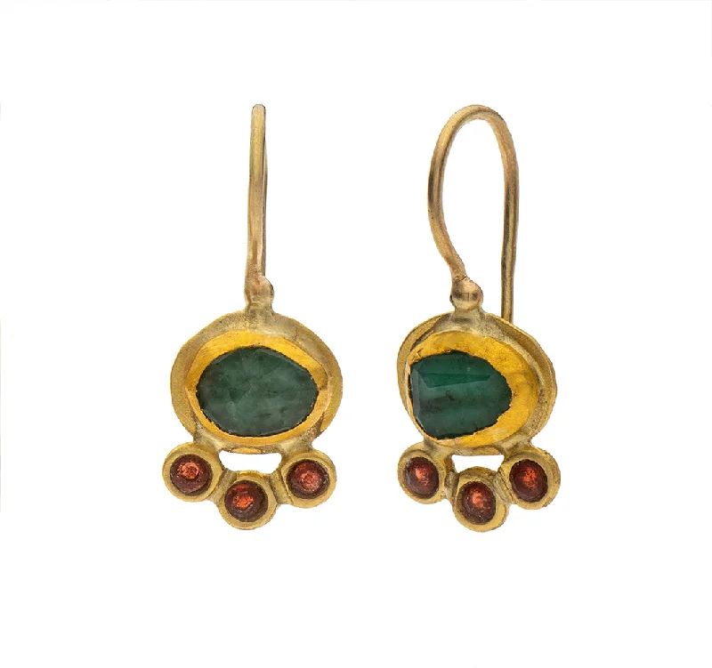 Ruby earrings for women -Nava Zahavi Yellow Gold Emerald and Garnet Earrings