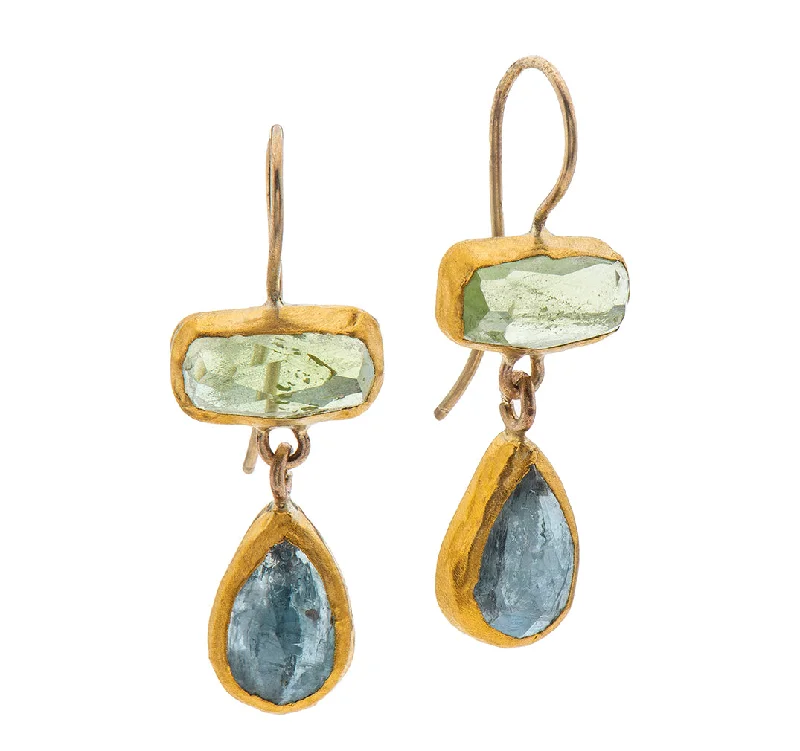 Gemstone stud earrings for women -Nava Zahavi Yellow Gold Peridot and Aquamarine Earrings