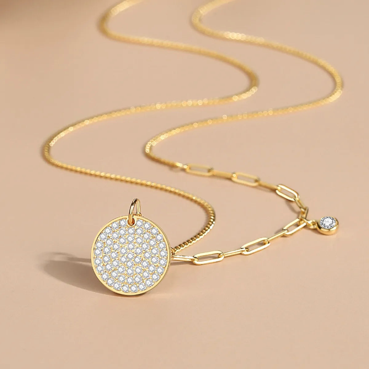 Gold necklaces for women -Simple Style Geometric Round Sterling Silver Plating Inlay Zircon Pendant Necklace