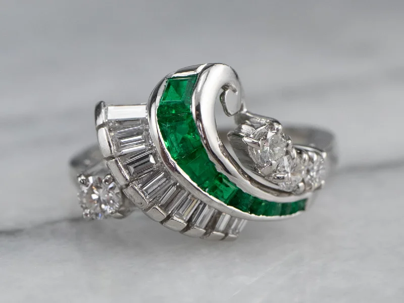 Infinity rings for women -Platinum Emerald and Diamond Cocktail Ring