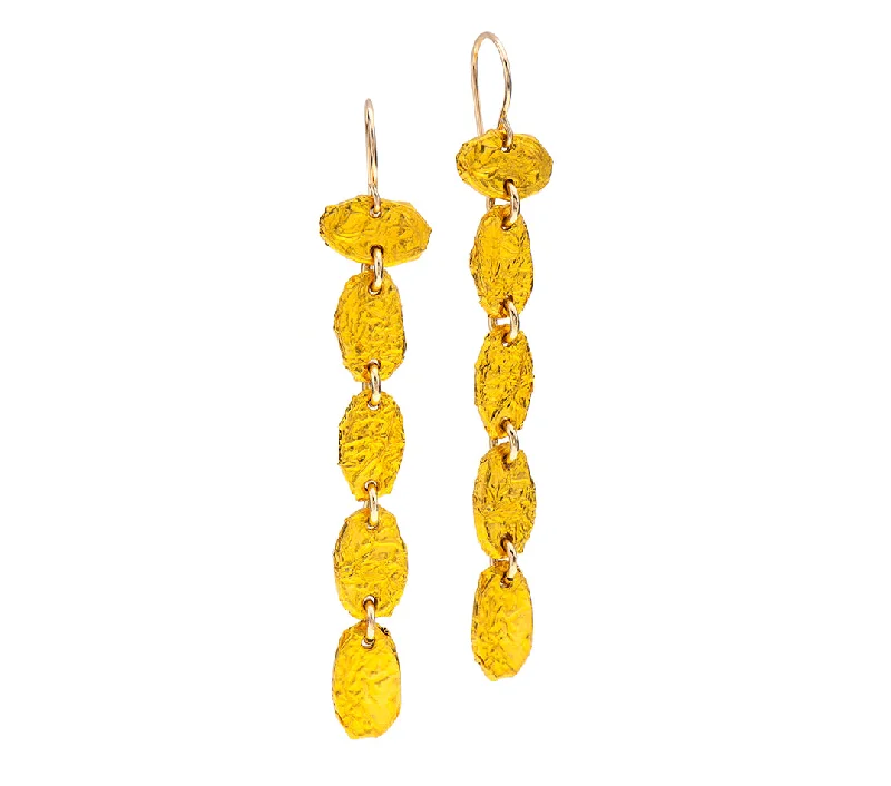 Fashionable earrings for women -Nava Zahavi Yellow Gold Long Dangling Wrinkled Earrings