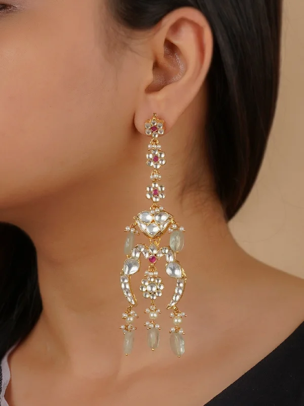 Bridesmaid earrings for women -Pink Color Gold Plated Jadau Kundan Earrings - ME1092YP