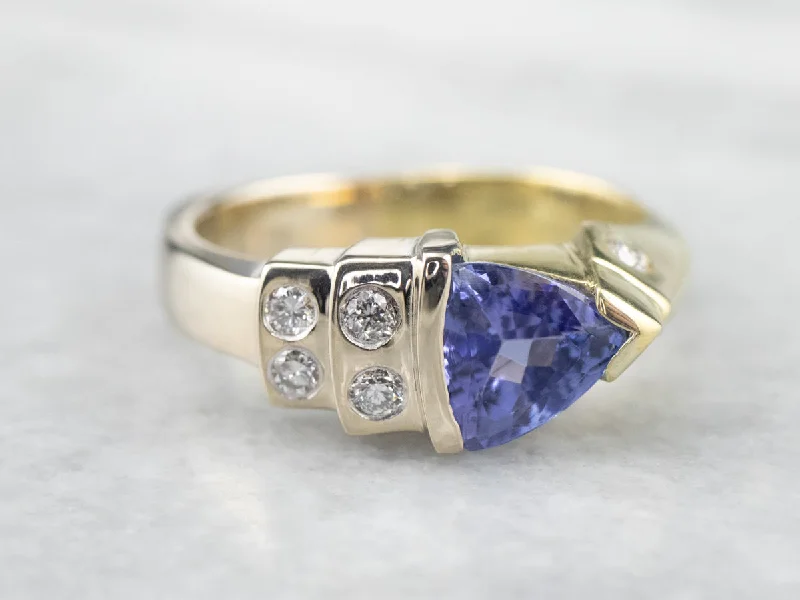 Birthstone rings for women -Asymmetrical Tanzanite Diamond Gold Ring