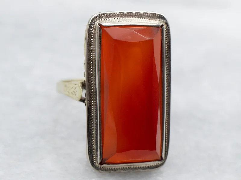 Diamond wedding bands for women -Yellow Gold Bezel Set Rectangle Cut Carnelian Solitaire Ring