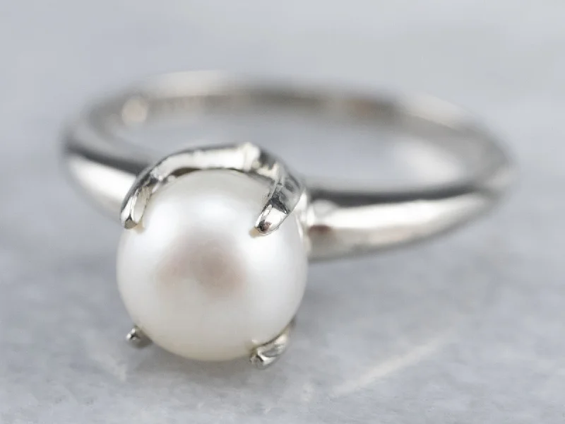 Unique rings for women -White Pearl Solitaire Ring