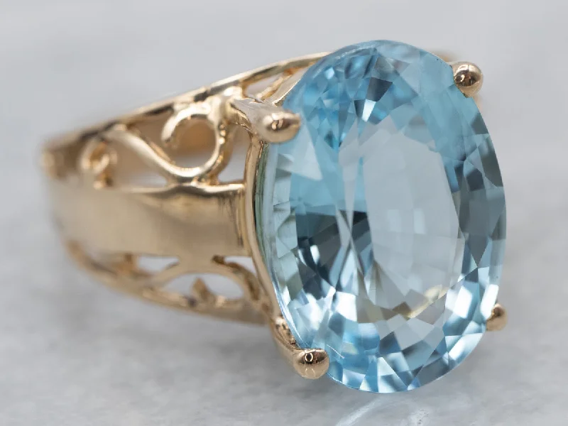 Diamond engagement rings for women -Gold Blue Topaz Filigree Ring