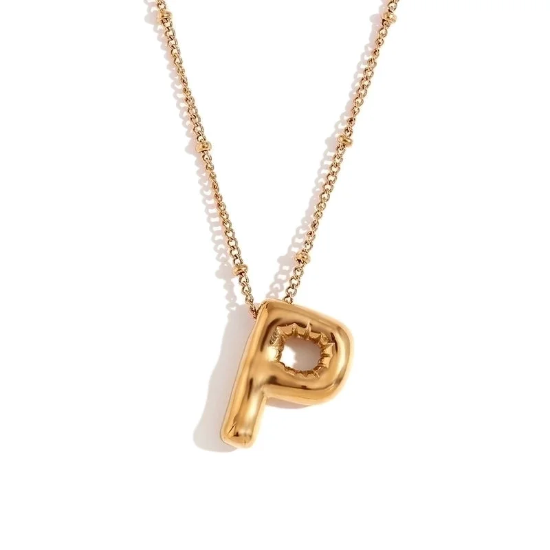 Party Balloon Letter Pendant Necklace-Gold-P