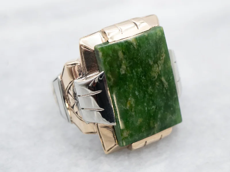 Rose gold rings for women -Retro Era Men's Jade Statement Ring