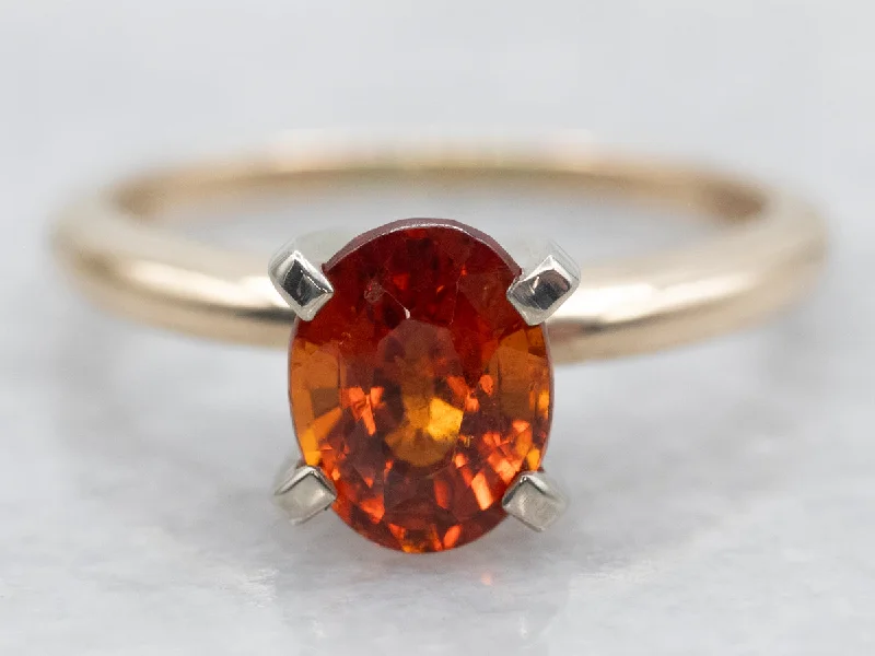 Emerald rings for women -Two Tone Hessonite Garnet Solitaire Ring