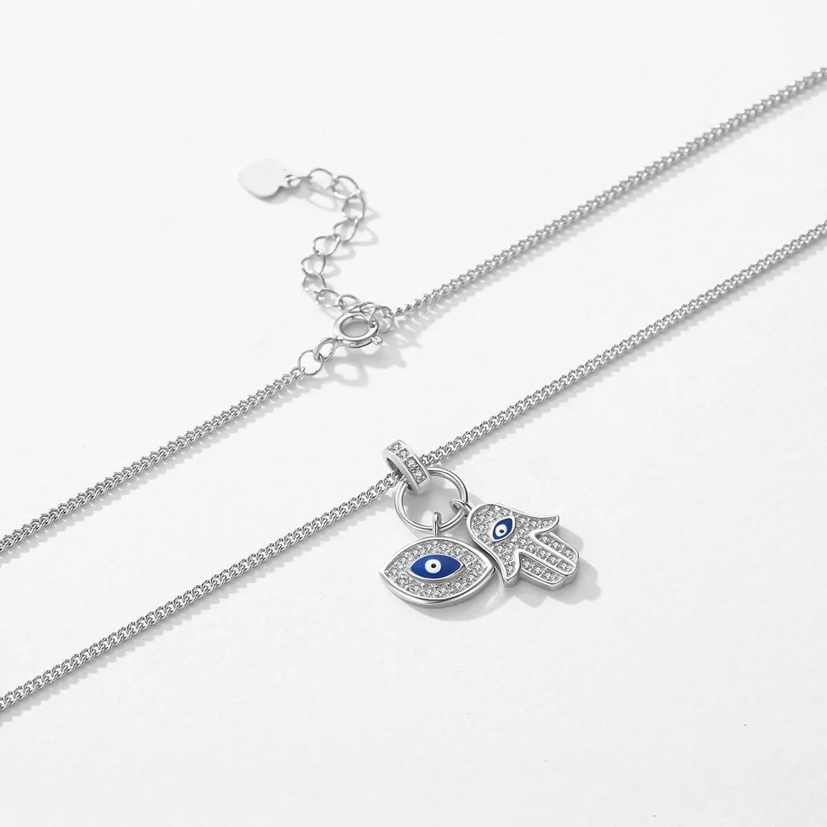 Triple-strand necklaces for women -Ig Style Simple Style Devil's Eye Hand Of Fatima Sterling Silver Plating Inlay Zircon Rhodium Plated Pendant Necklace