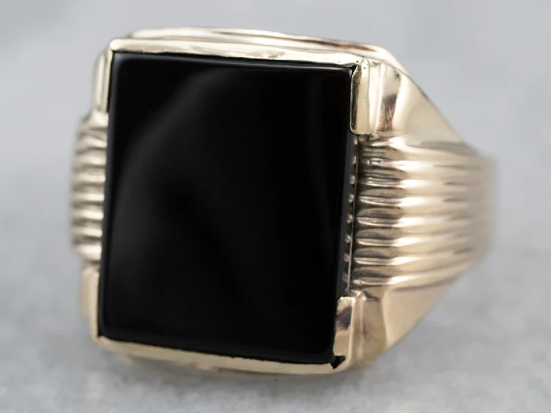 Small rings for women -Men's Retro Black Onyx Ring