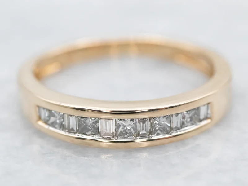 Simple diamond rings for women -14K Yellow Gold Channel Set Princess Cut Diamond Band Ring