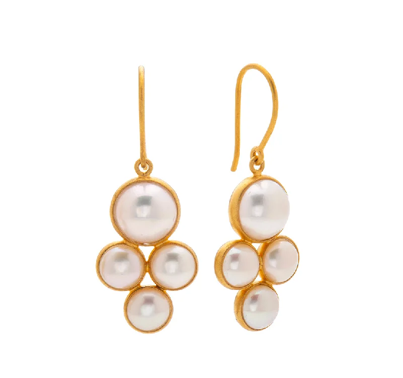 Crystal earrings for women -Nava Zahavi Yellow Gold Clover Pearl Earrings