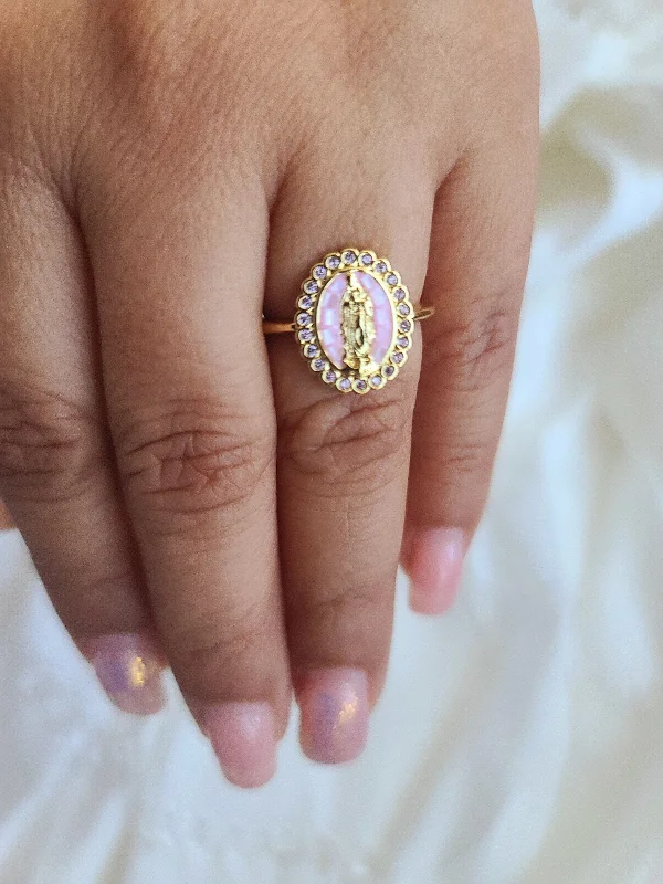 Chunky gemstone rings for women -Virgencita Pink Cz Ring