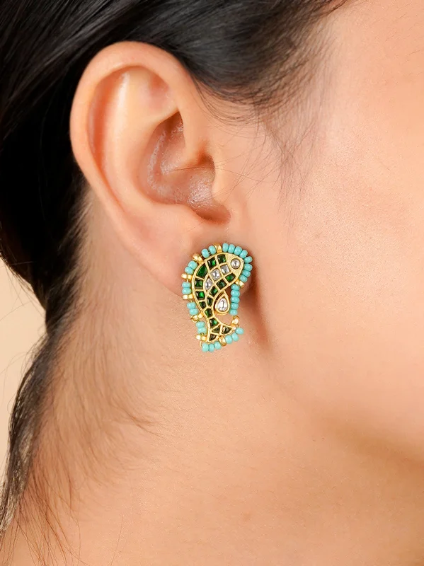 Trendy earrings for women -Green Color Gold Plated Mishr Earrings - MR-E78WGR