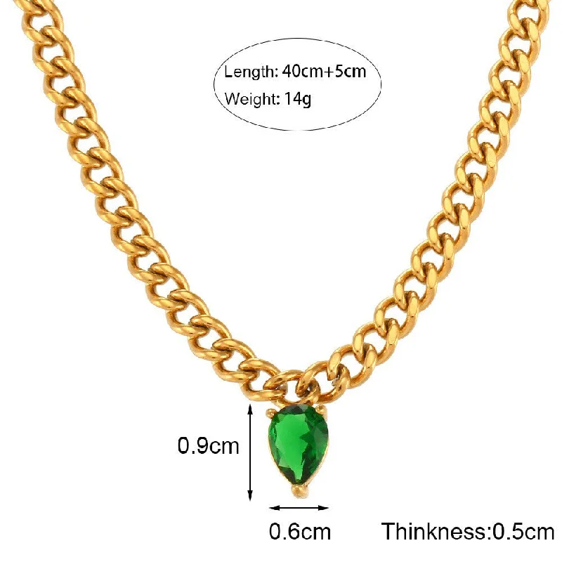 Cuban Chain Zircon Pendant Necklace - Green Diamond