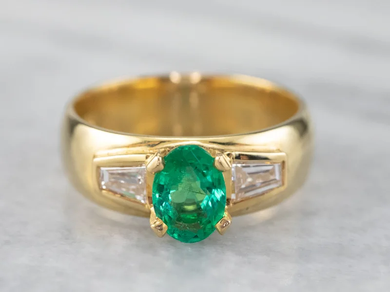 Large rings for women -Emerald Diamond 18K Unisex Ring