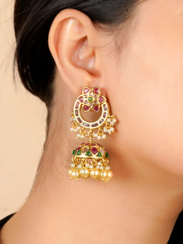 Diamond earrings for women -Multicolor Gold Plated Mishr Earrings - MR-E172M