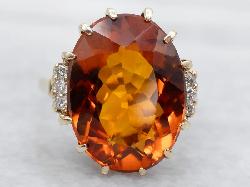 Chunky gemstone rings for women -Citrine and Diamond Cocktail Ring