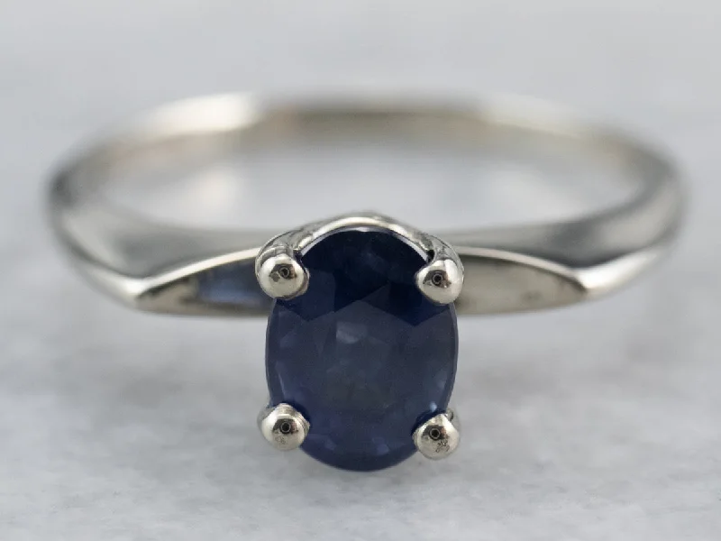 Engraved rings for women -White Gold Sapphire Solitaire Ring