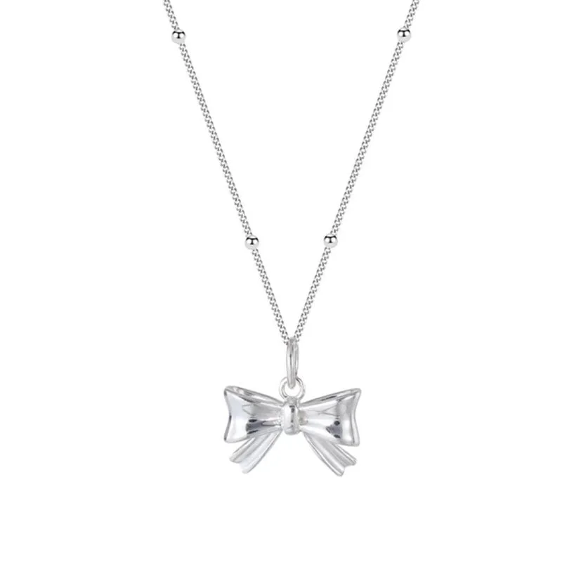 Custom necklaces for women -Sweet Bow Knot Sterling Silver Pendant Necklace In Bulk