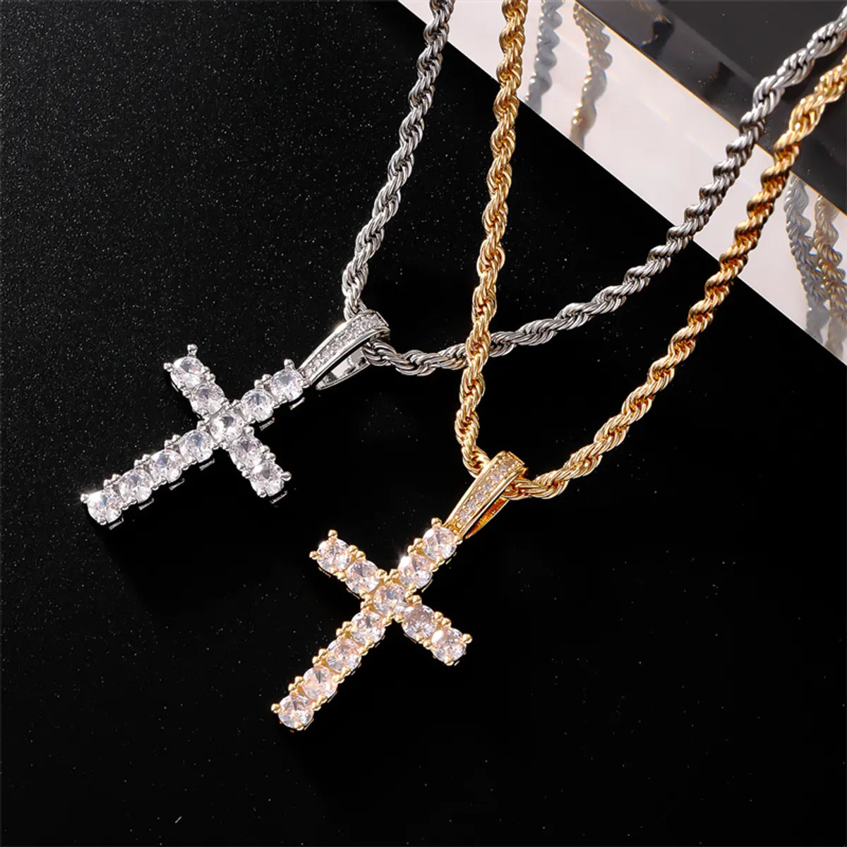 Layered gold necklaces for women -Hip-Hop Cross 304 Stainless Steel Copper Plating Inlay Zircon K Gold Plated Rhodium Plated Women'S Pendant Necklace