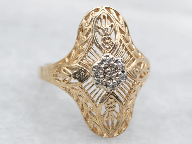 Gold rings for women -Floral Diamond Filigree Dinner Ring