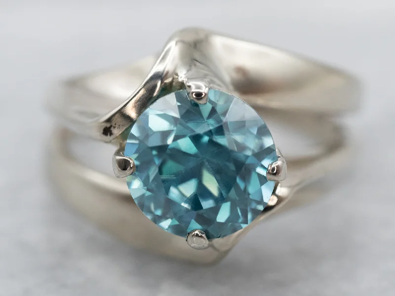 Wedding bands for women -Modernist Blue Zircon Ring in White Gold