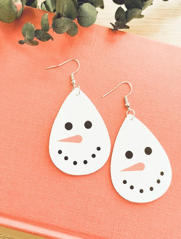 Art deco earrings for women -Adorable White Snowman Earrings