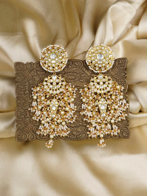 Topaz earrings for women -White Color Gold Plated Jadau Kundan Earrings - ME723Y