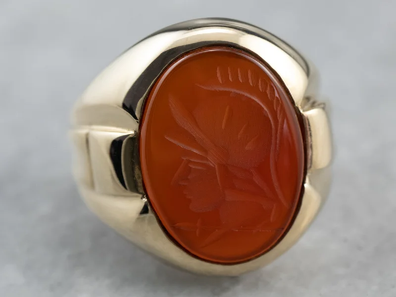 Silver rings for women -Men's Vintage Gold Carnelian Intaglio Ring