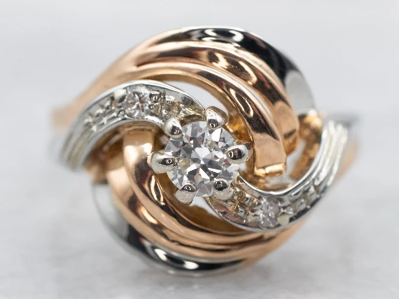 Unique gemstone rings for women -Swirling Retro Era European Cut Diamond Cocktail Ring