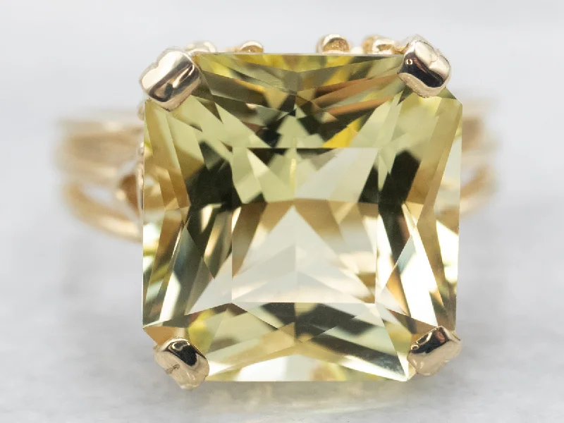 Chunky gemstone rings for women -Square Cut Lemon Quartz Cocktail Ring