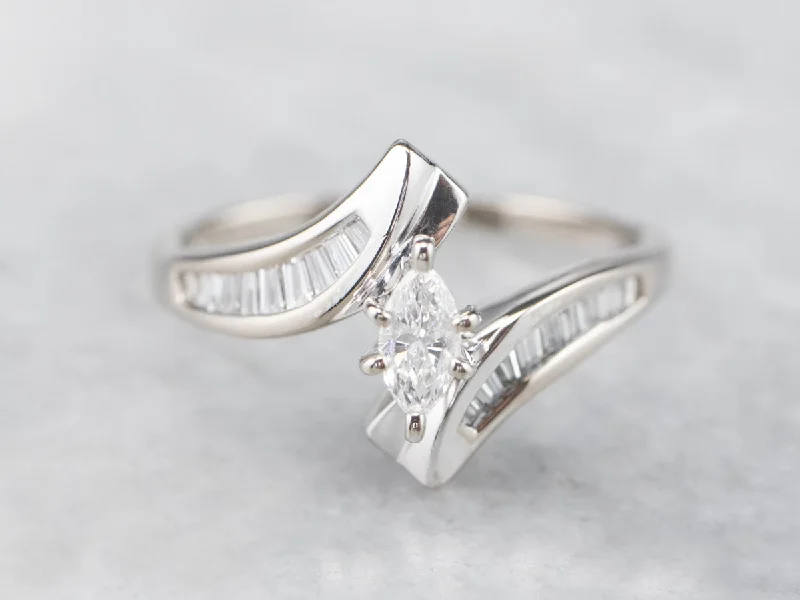 Modern rings for women -Marquise Diamond Bypass Ring