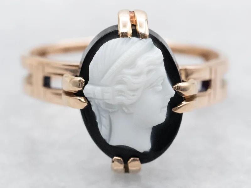 Multi-band rings for women -Vintage Sardonyx Cameo Ring