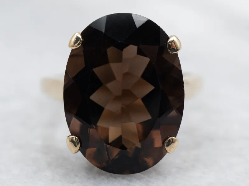 Gold rings for women -Smoky Quartz Solitaire Cocktail Ring