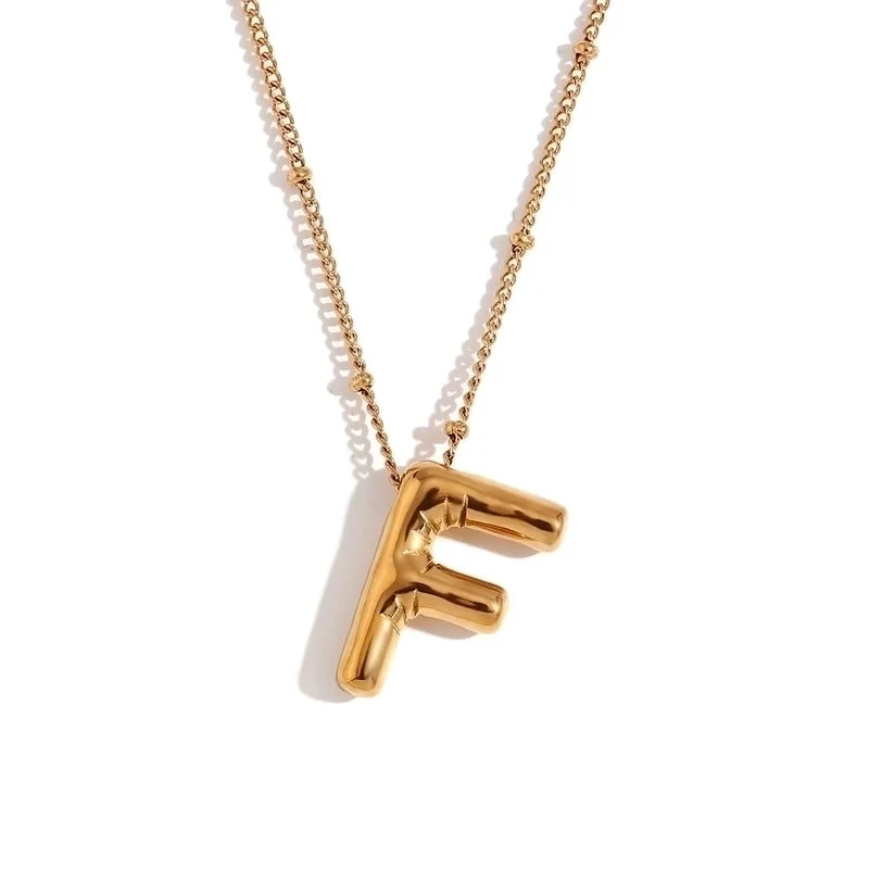 Party Balloon Letter Pendant Necklace-Gold-F