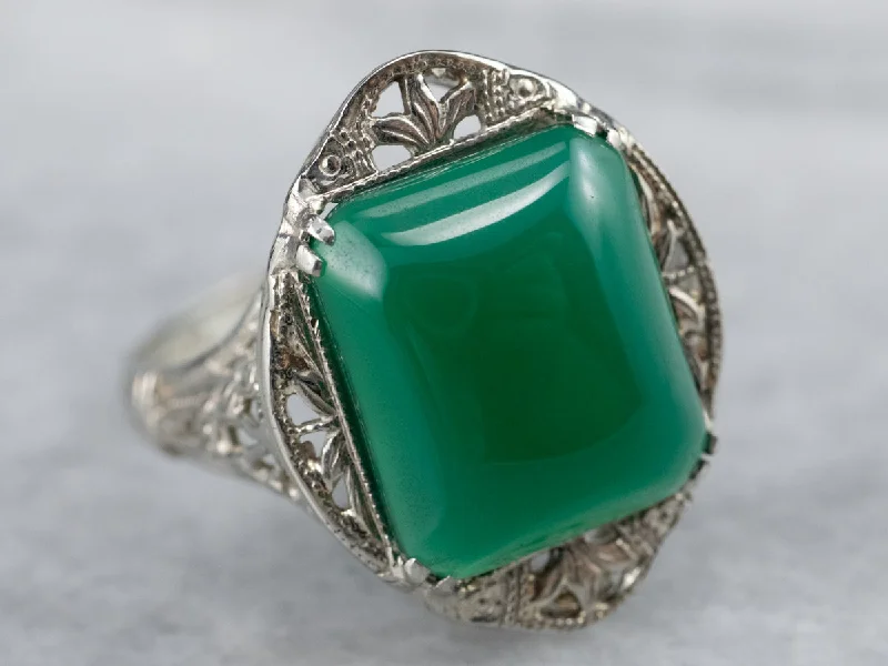 Luxury diamond rings for women -Art Deco Green Onyx Filigree Ring