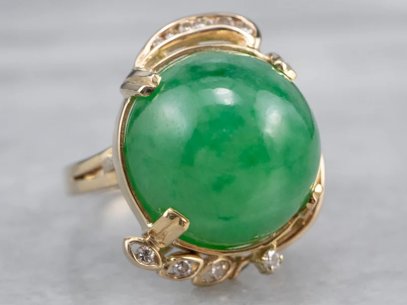 Birthstone rings with diamonds for women -18K Gold Jade and Diamond Cocktail Ring