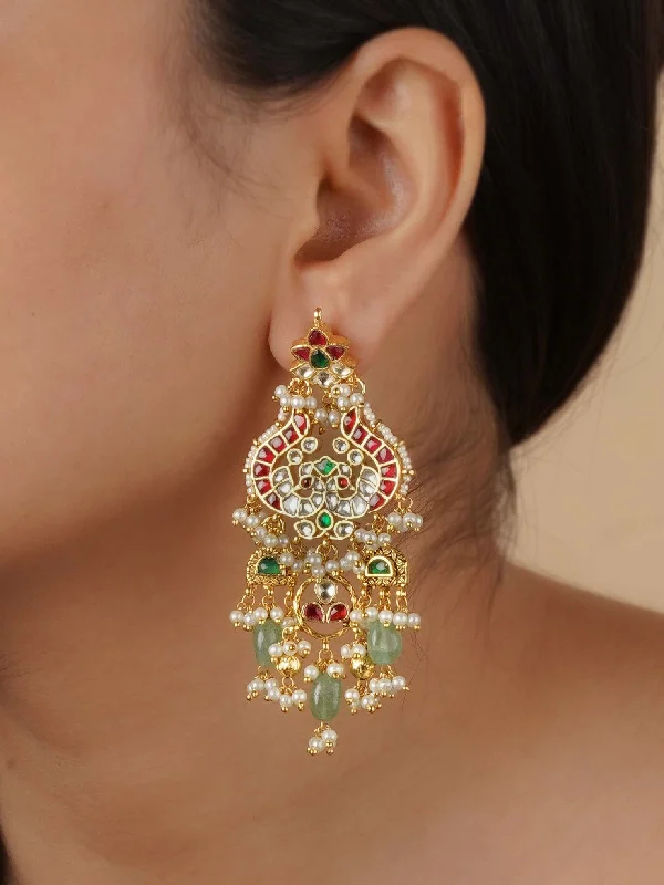 Evening earrings for women -Multicolor Gold Plated Jadau Kundan Earrings - ME1241M