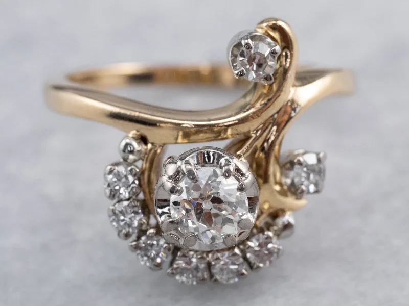 Birthstone rings for women -Vintage Old Mine Cut Diamond Cocktail Ring