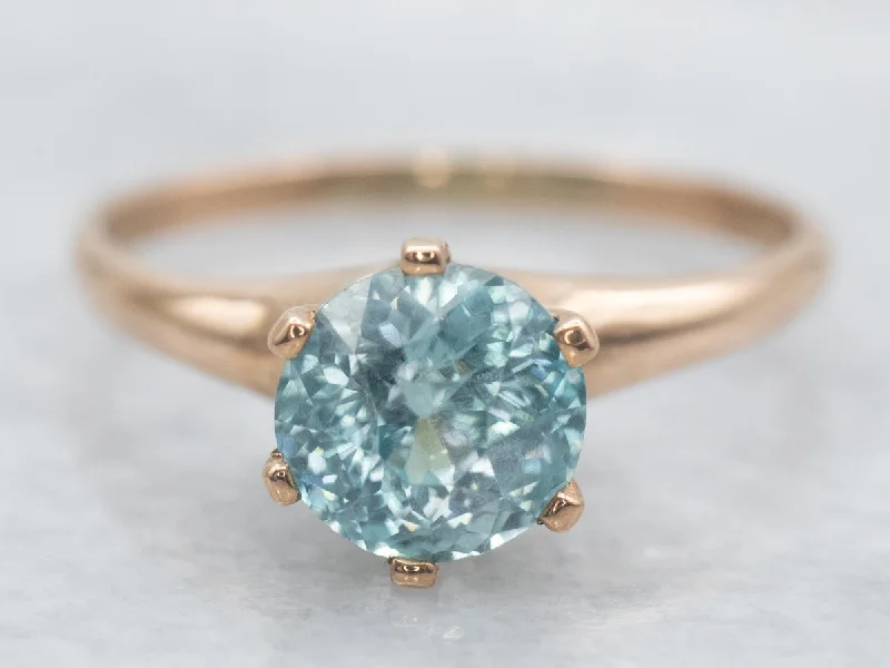 Emerald rings for women -Antique Rose Gold Blue Zircon Solitaire Ring