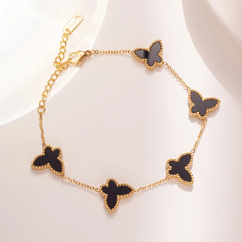 979 Gold Black Shell Double sided Butterfly Bracelet