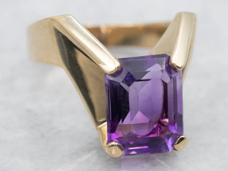 Emerald rings for women -Modernist Amethyst Cocktail Ring