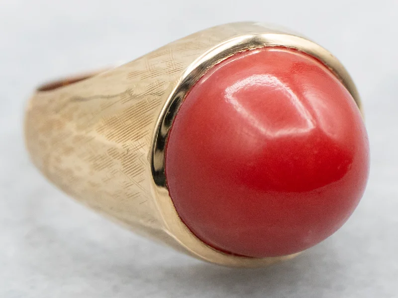 Oval-cut rings for women -Domed Coral Solitaire Ring