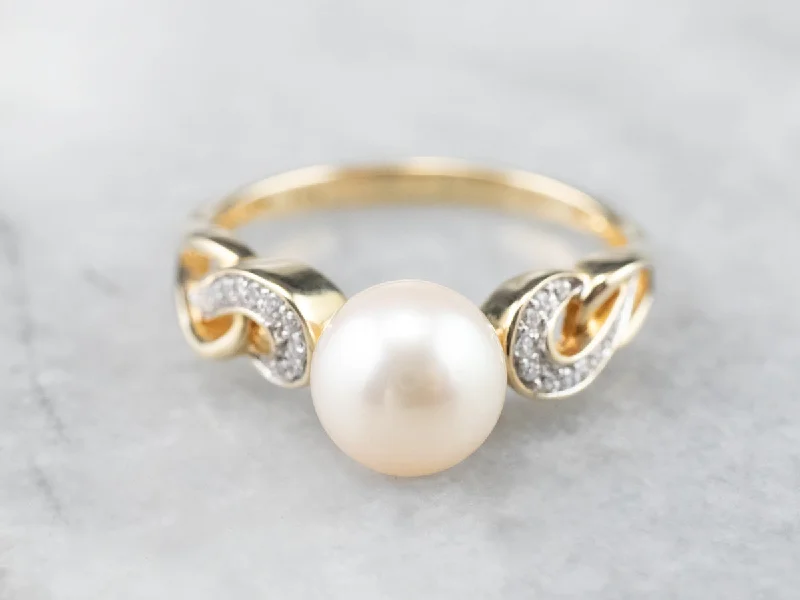 Round-cut rings for women -Pearl Diamond Two Tone Gold Ring