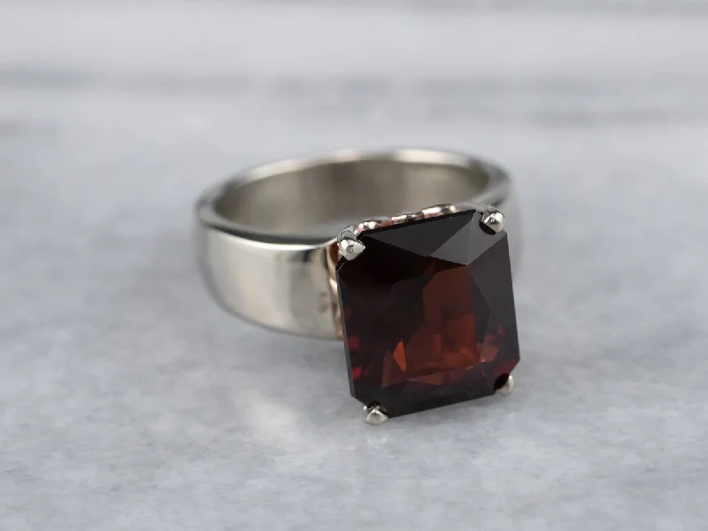 Simple diamond rings for women -White Gold Garnet Solitaire Ring