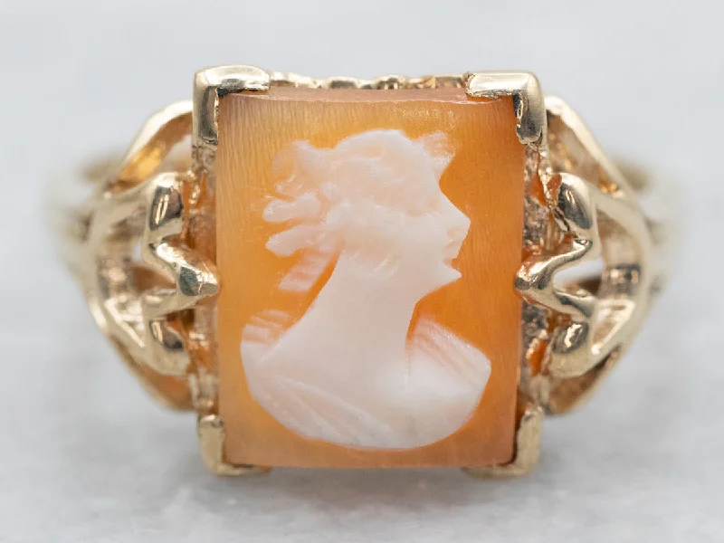 Women’s turquoise rings -Yellow Gold Rectangular Cameo Ring